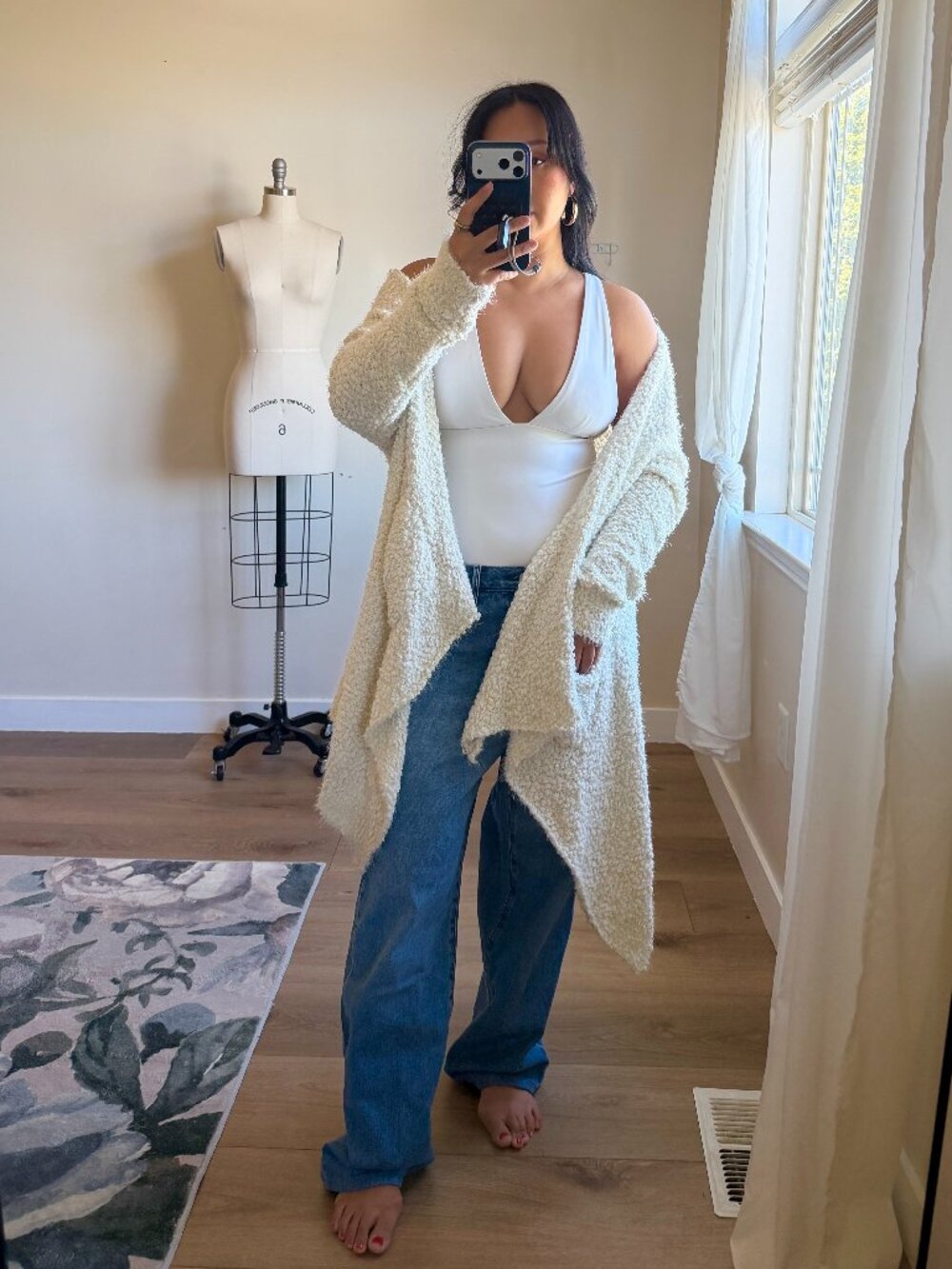 Soft Knit Kimono Cardigan | Ivory Open Front Sweater | Long Wrap Cardigan | M/L